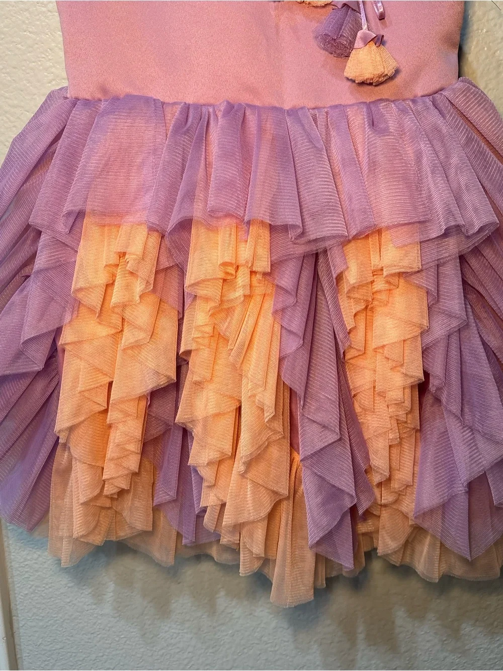 Mimi Tutu Party Dress Lila Elbise Ruffles Lavender & Peach W/Flowers Size 6 NWT